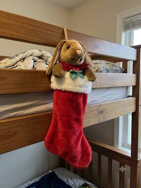 15" Plush Christmas Rabbit in Stocking Velveteen Book Style Cottagecore
